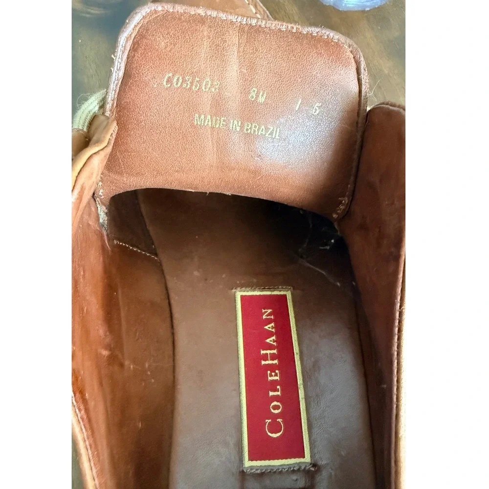 Cole Haan Tan Leather Derby Shoes Mens 8M C03503 Made in Brazil Brown Lace Up